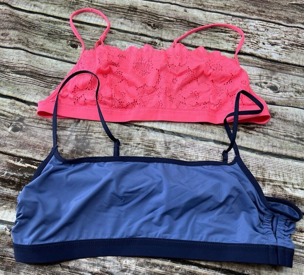 Pair of 2 Aerie Bandeau Adjustable Bralettes Pink / Blue Size Medium Unpadded